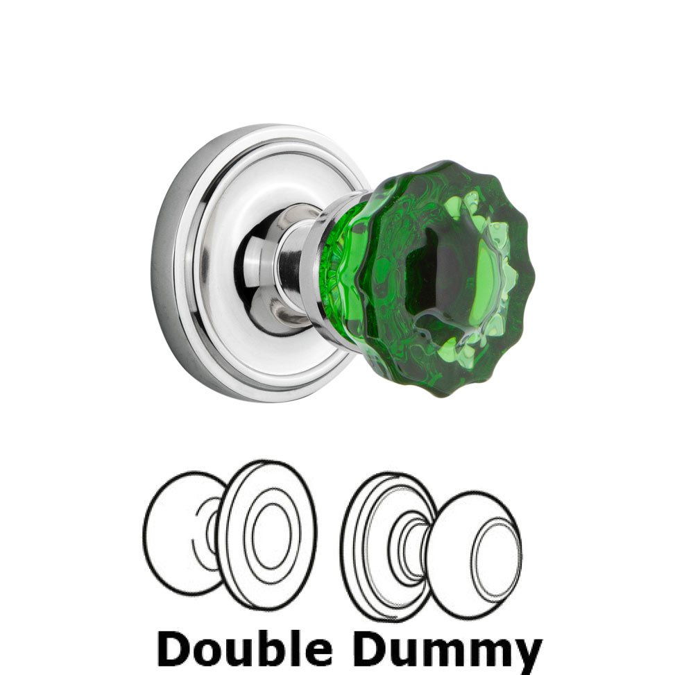 Double Dummy Classic Rose Crystal Emerald Glass Door Knob in Bright Chrome
