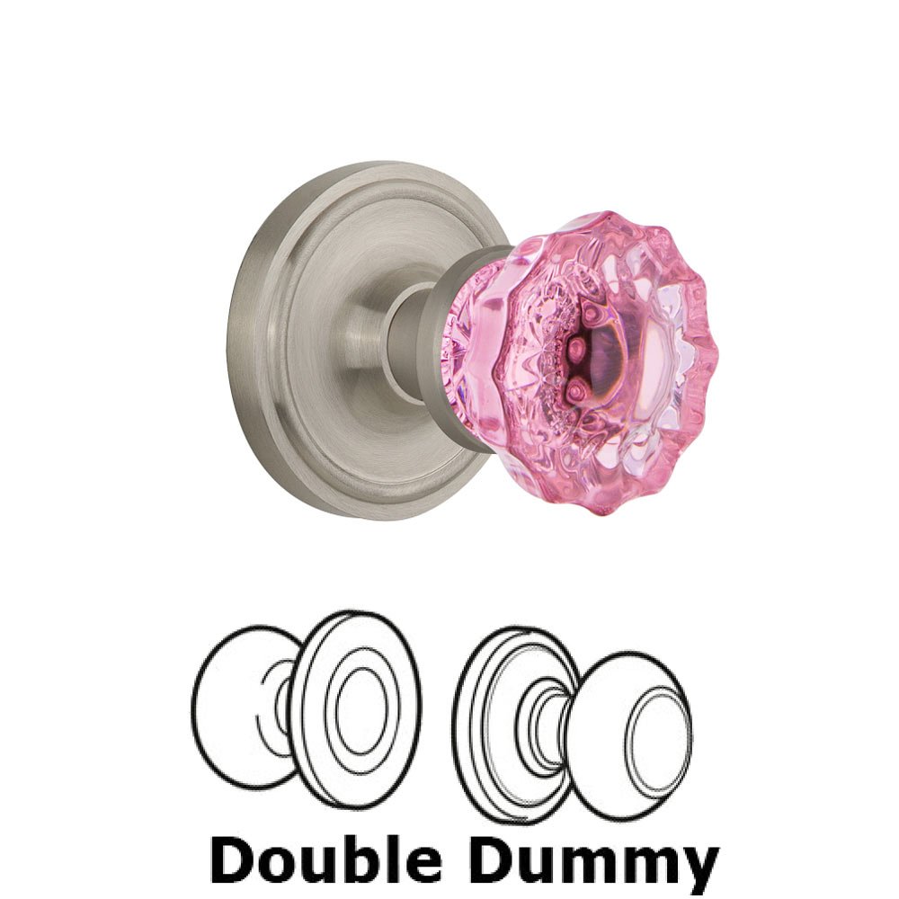 Double Dummy Classic Rose Crystal Pink Glass Door Knob in Satin Nickel