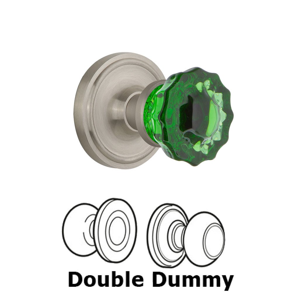 Double Dummy Classic Rose Crystal Emerald Glass Door Knob in Satin Nickel