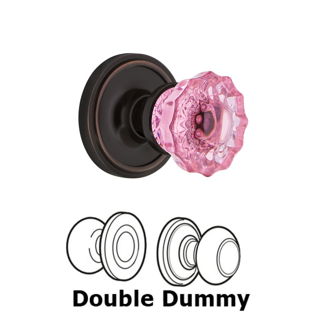 Double Dummy Classic Rose Crystal Pink Glass Door Knob in Timeless Bronze