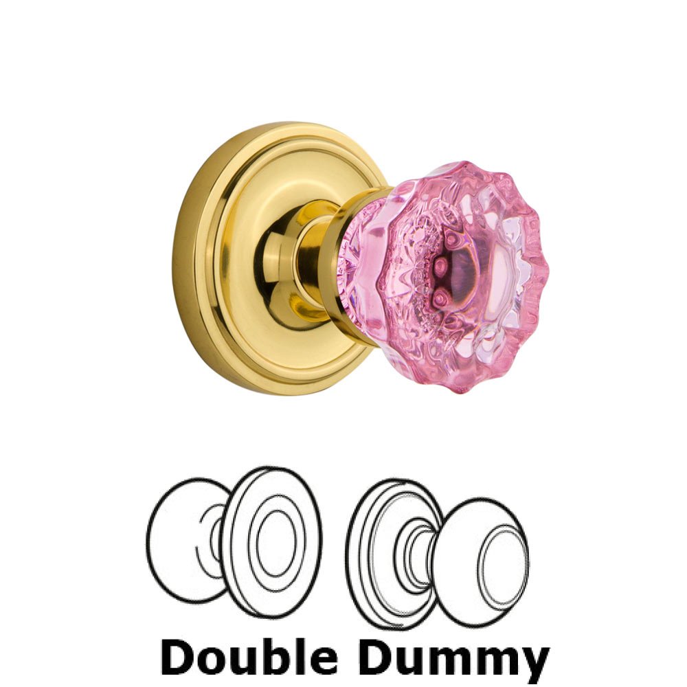 Double Dummy Classic Rose Crystal Pink Glass Door Knob in Unlaquered Brass