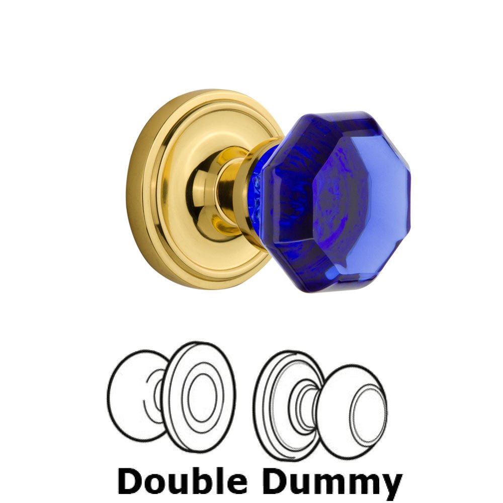 Double Dummy Classic Rose Waldorf Cobalt Door Knob in Polished Brass