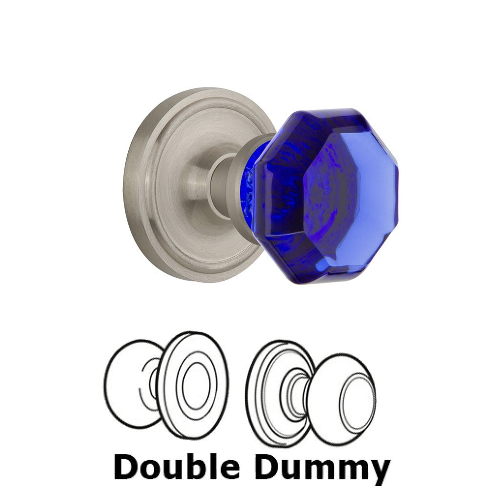 Double Dummy Classic Rose Waldorf Cobalt Door Knob in Satin Nickel