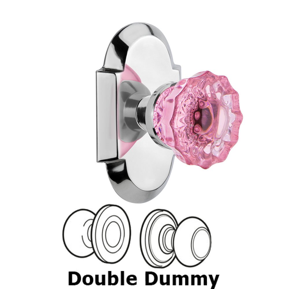 Nostalgic Warehouse - Double Dummy - Cottage Plate Crystal Pink Glass Door Knob in Bright Chrome