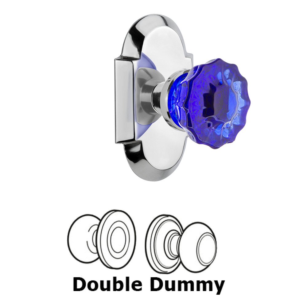 Nostalgic Warehouse - Double Dummy - Cottage Plate Crystal Cobalt Glass Door Knob in Bright Chrome