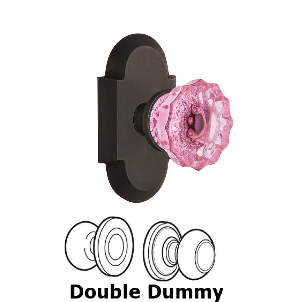 Nostalgic Warehouse - Double Dummy - Cottage Plate Crystal Pink Glass Door Knob in Oil-Rubbed Bronze