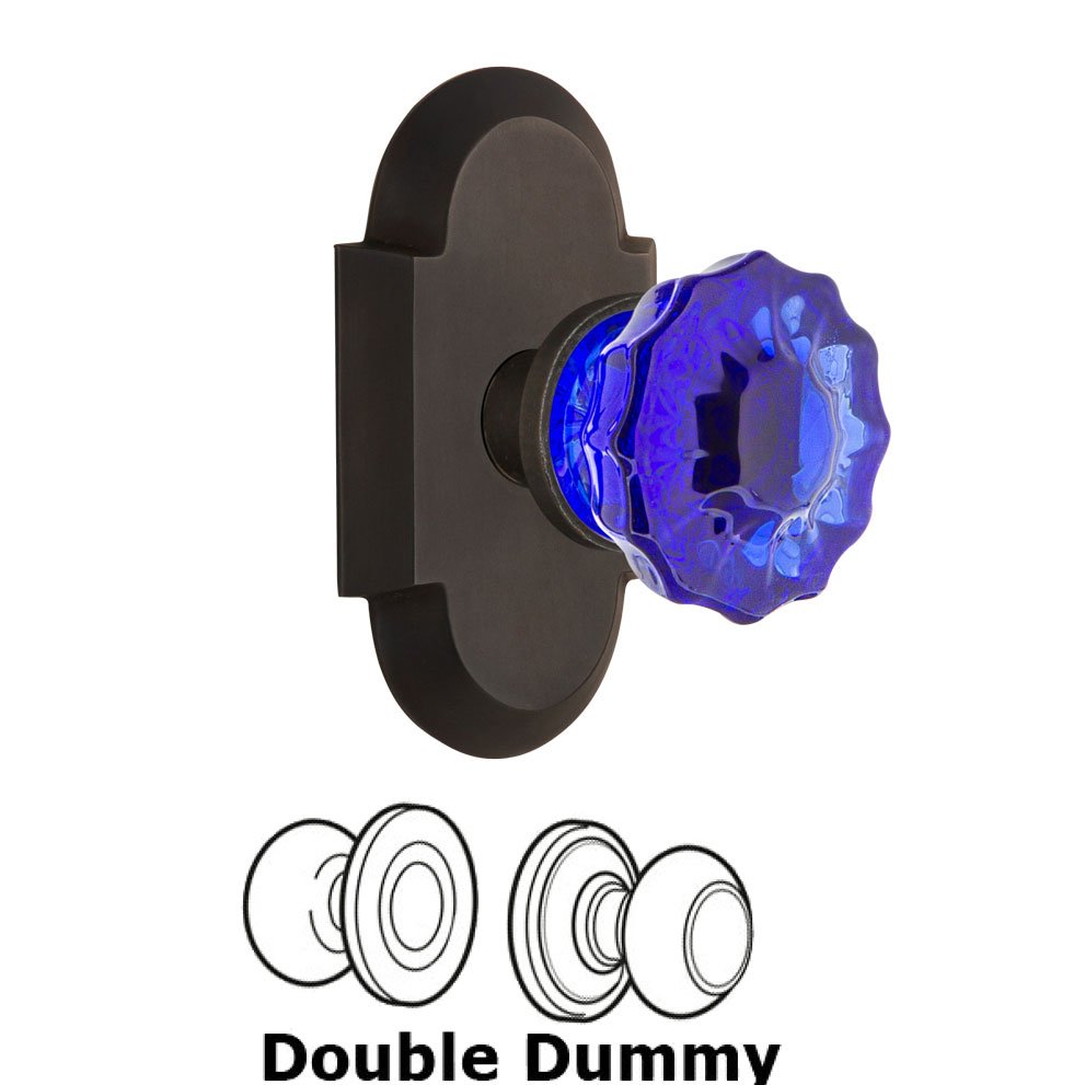 Nostalgic Warehouse - Double Dummy - Cottage Plate Crystal Cobalt Glass Door Knob in Oil-Rubbed Bronze