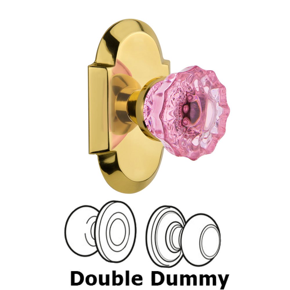 Nostalgic Warehouse - Double Dummy - Cottage Plate Crystal Pink Glass Door Knob in Polished Brass