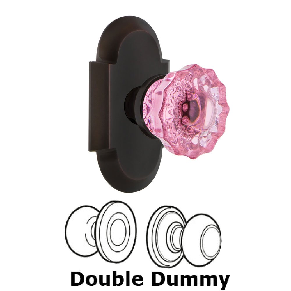 Nostalgic Warehouse - Double Dummy - Cottage Plate Crystal Pink Glass Door Knob in Timeless Bronze