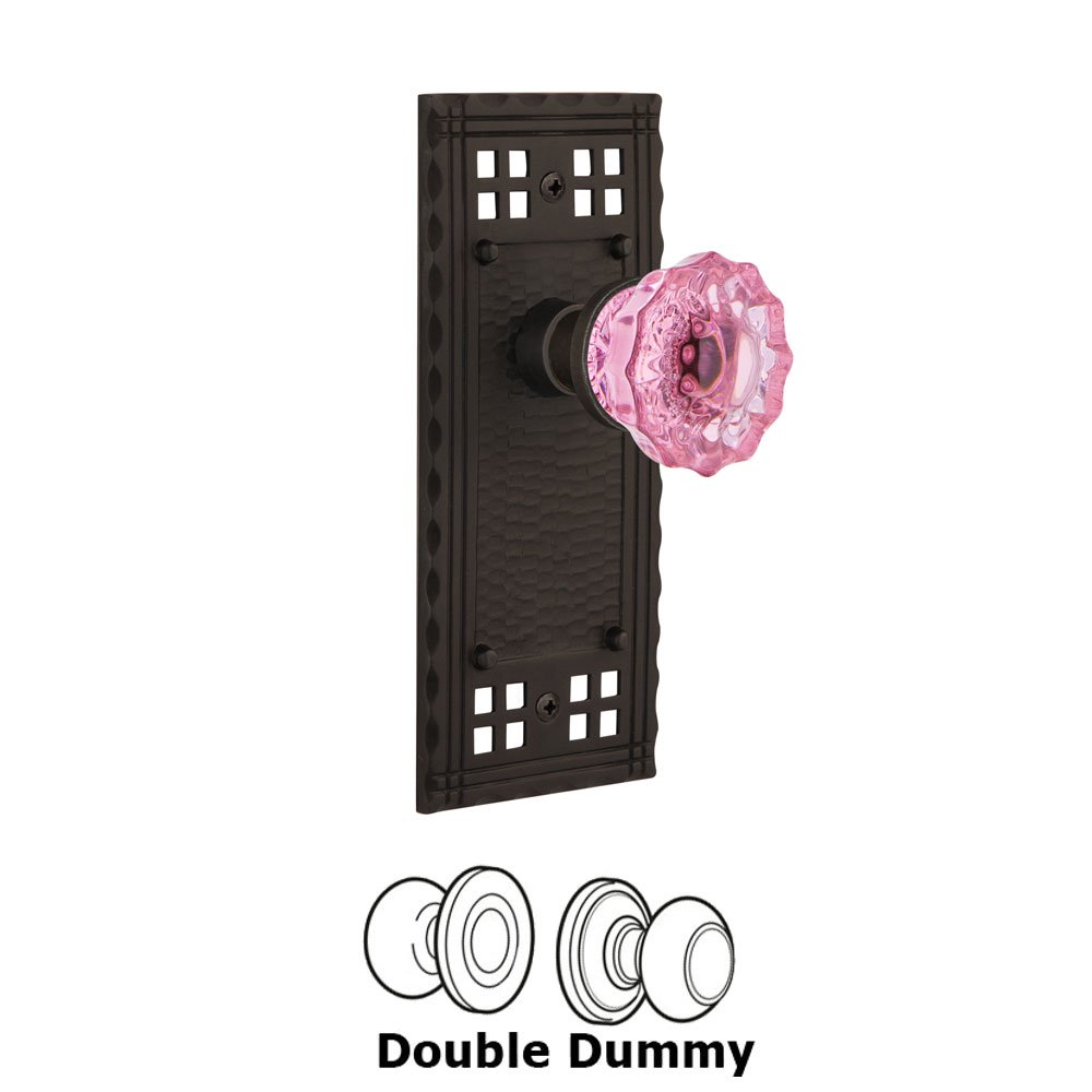 Nostalgic Warehouse - Double Dummy - Craftsman Plate Crystal Pink Glass Door Knob in Oil-Rubbed Bronze