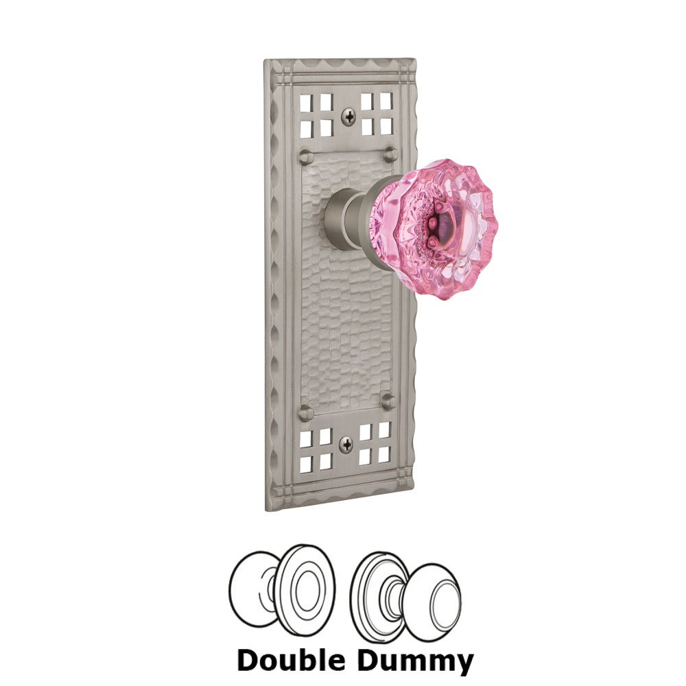 Nostalgic Warehouse - Double Dummy - Craftsman Plate Crystal Pink Glass Door Knob in Satin Nickel