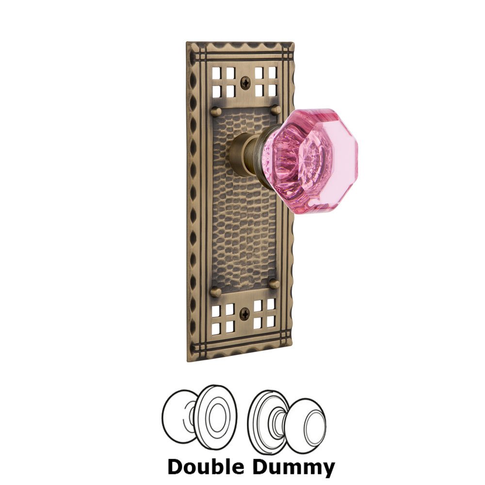 Nostalgic Warehouse - Double Dummy - Craftsman Plate Waldorf Pink Door Knob in Antique Brass