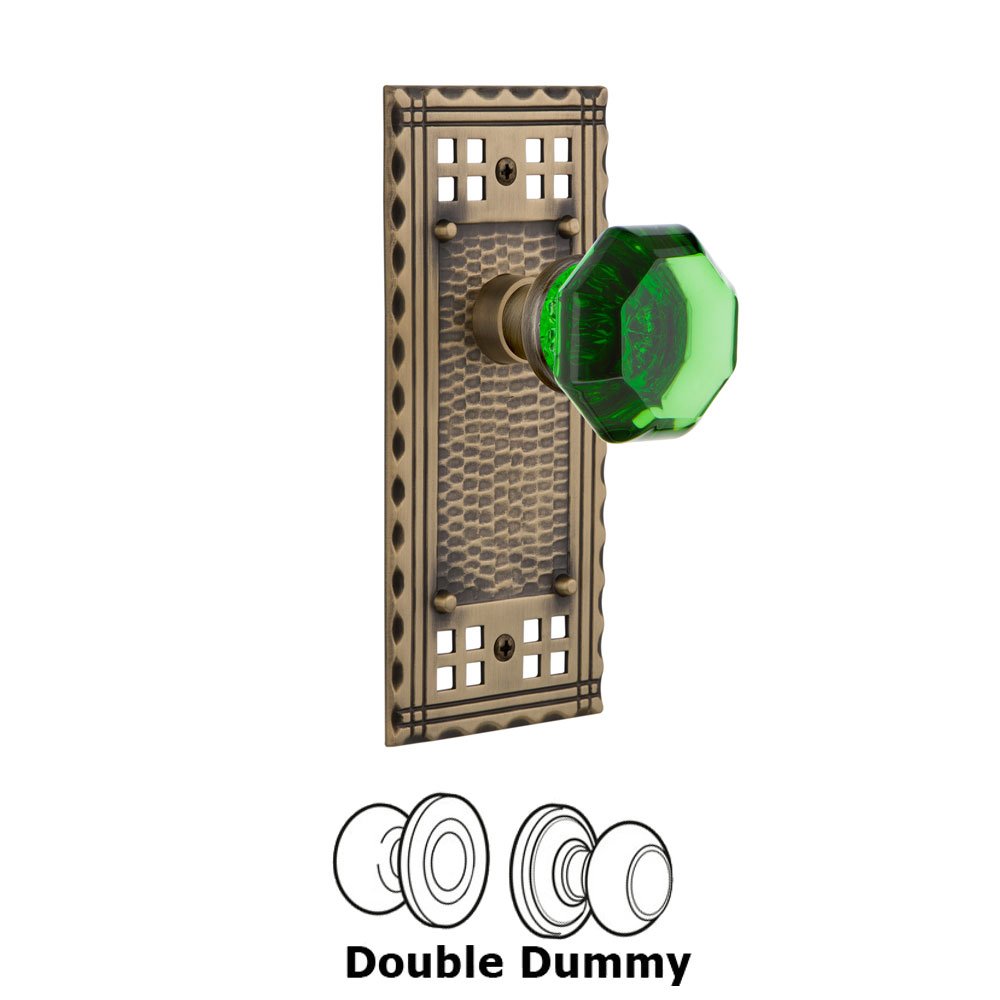 Nostalgic Warehouse - Double Dummy - Craftsman Plate Waldorf Emerald Door Knob in Antique Brass