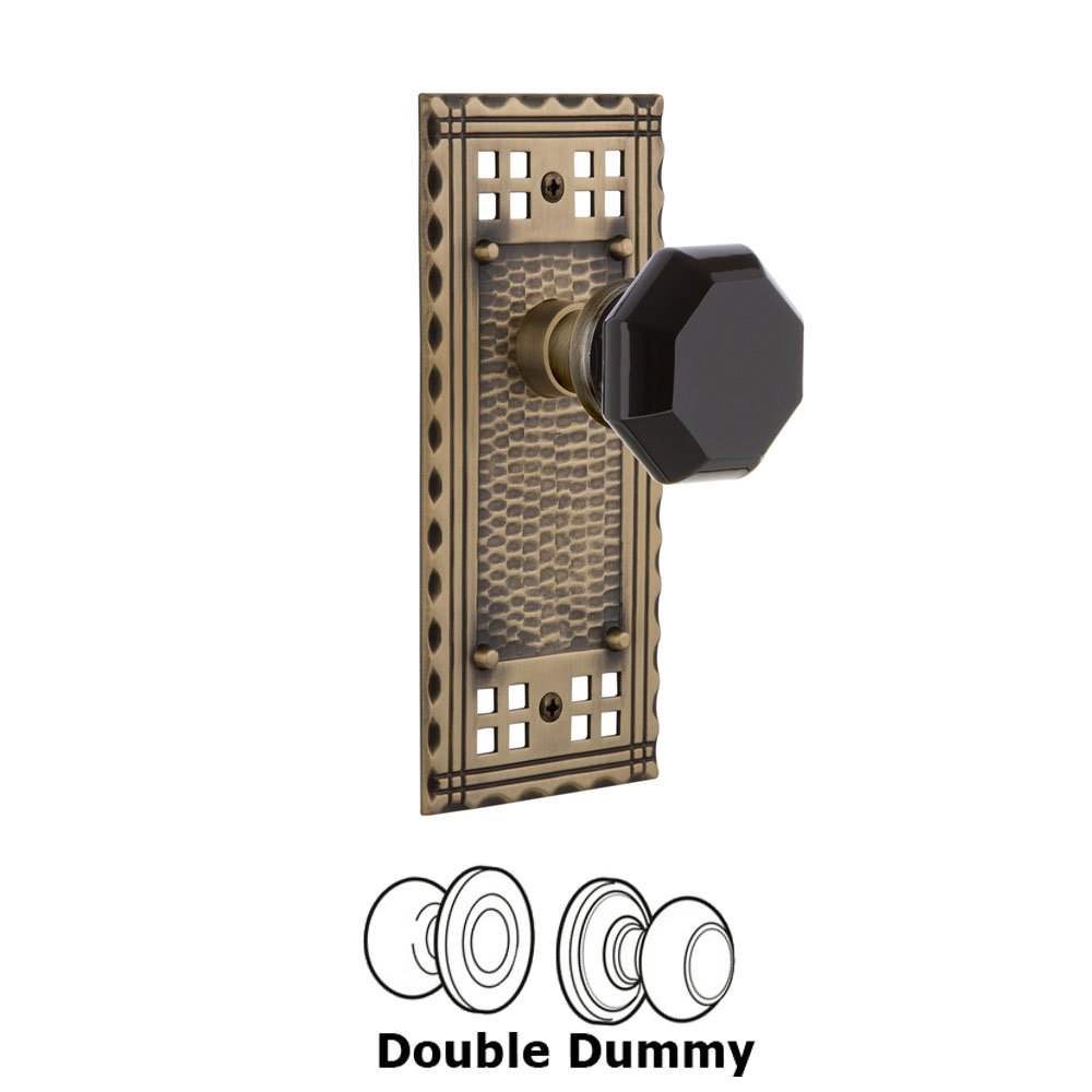 Nostalgic Warehouse - Double Dummy - Craftsman Plate Waldorf Black Door Knob in Antique Brass