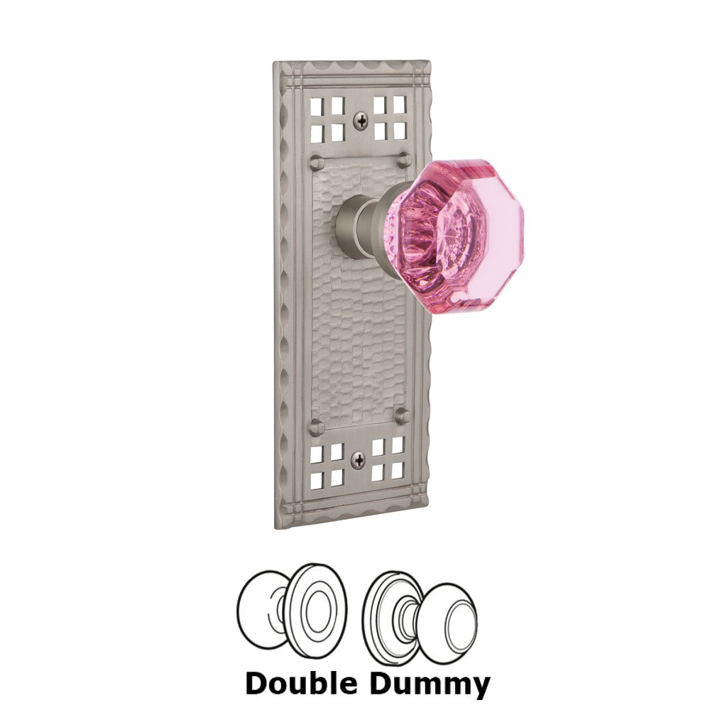 Nostalgic Warehouse - Double Dummy - Craftsman Plate Waldorf Pink Door Knob in Satin Nickel