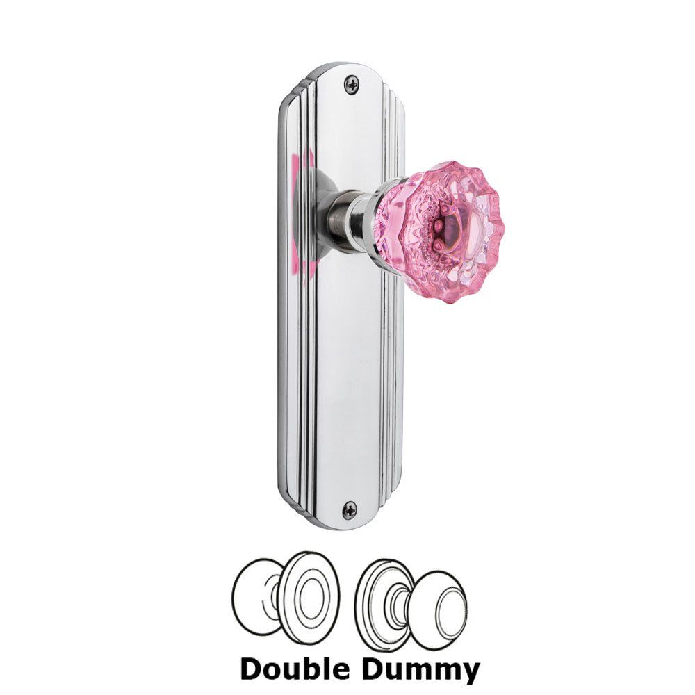 Nostalgic Warehouse - Double Dummy - Deco Plate Crystal Pink Glass Door Knob in Bright Chrome