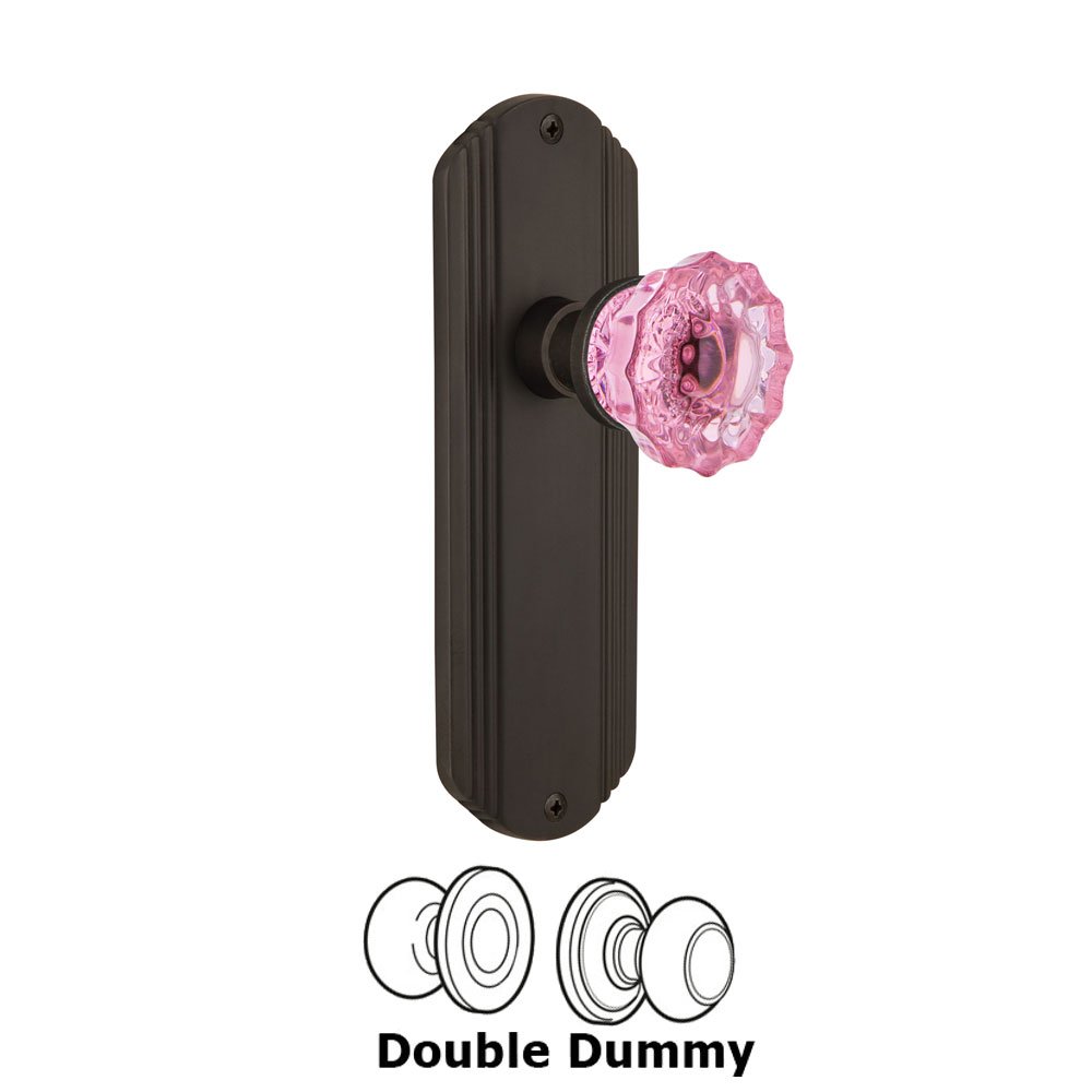 Nostalgic Warehouse - Double Dummy - Deco Plate Crystal Pink Glass Door Knob in Oil-Rubbed Bronze