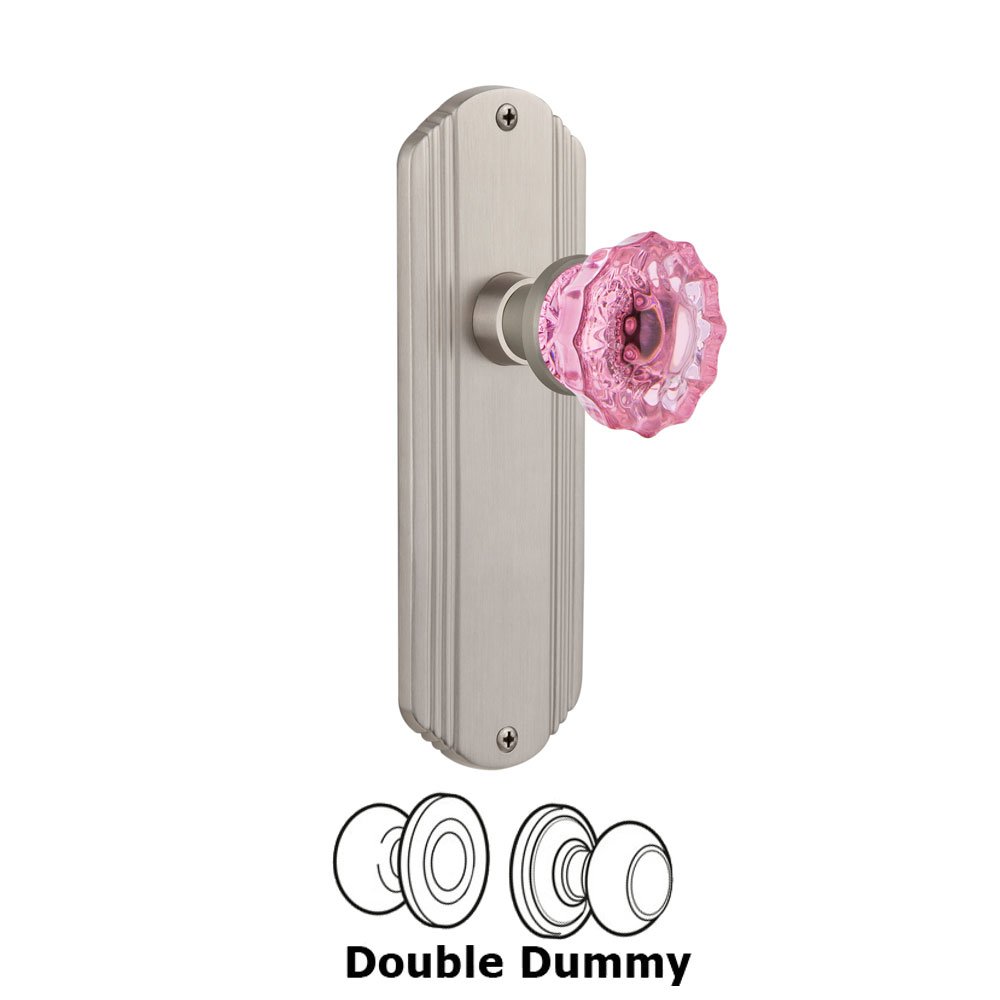 Nostalgic Warehouse - Double Dummy - Deco Plate Crystal Pink Glass Door Knob in Satin Nickel