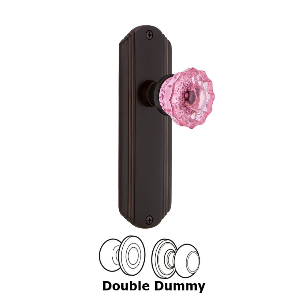 Nostalgic Warehouse - Double Dummy - Deco Plate Crystal Pink Glass Door Knob in Timeless Bronze