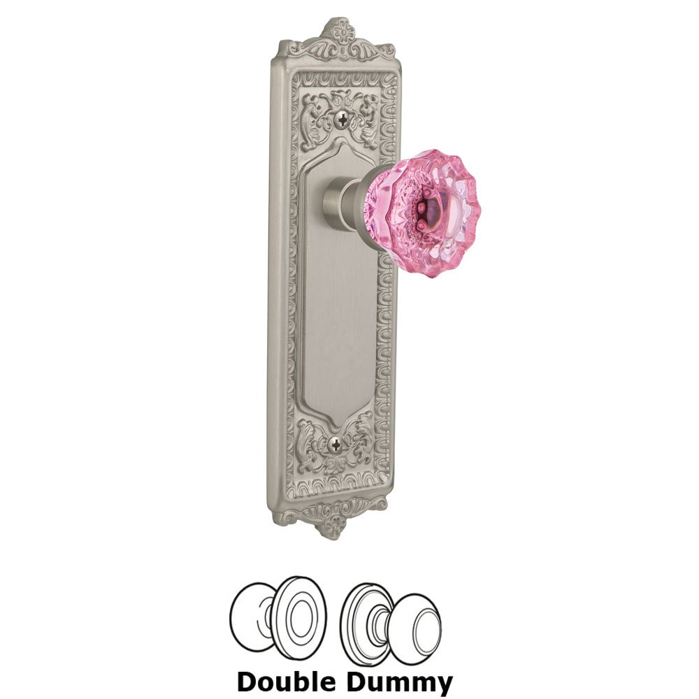 Nostalgic Warehouse - Double Dummy - Egg & Dart Plate Crystal Pink Glass Door Knob in Satin Nickel