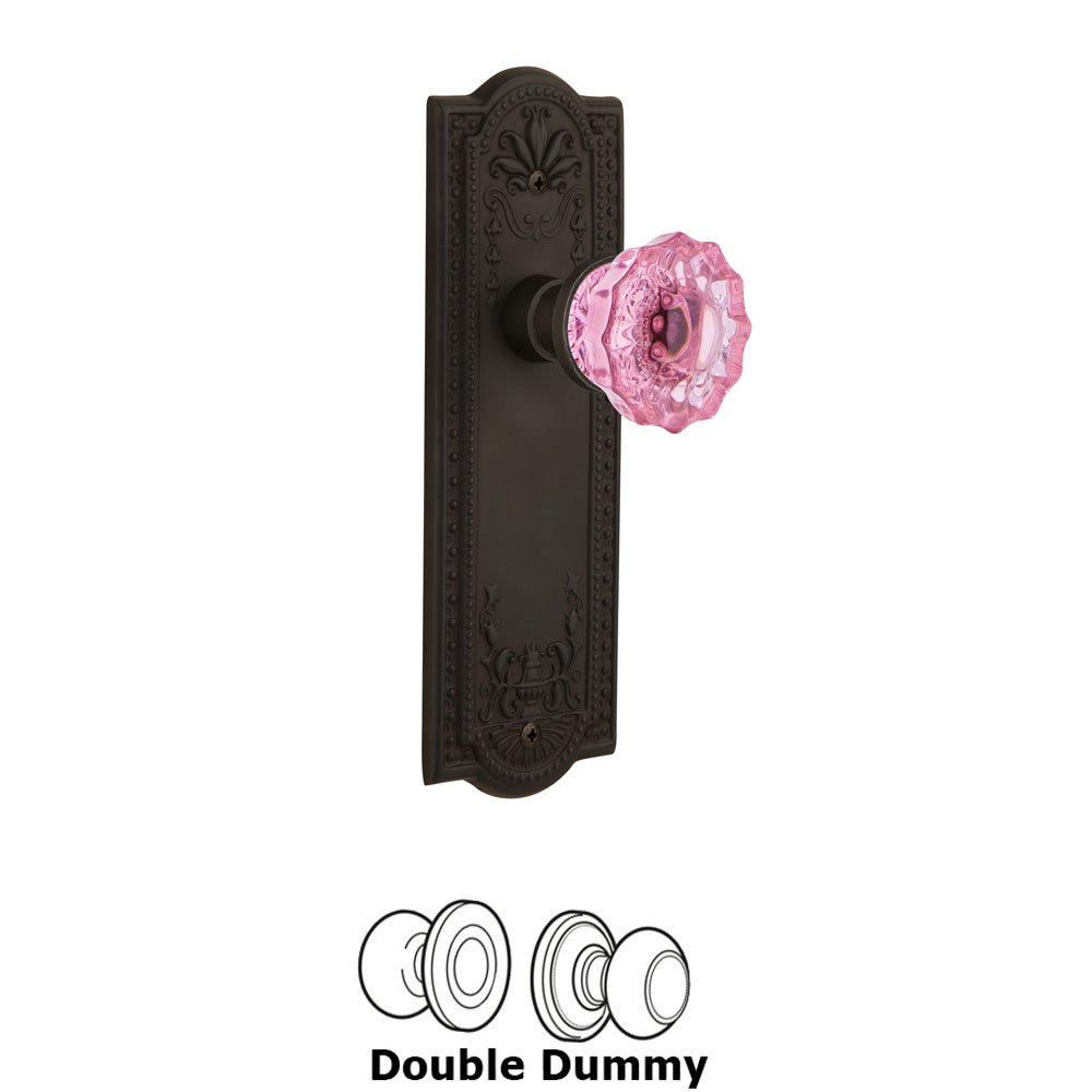 Nostalgic Warehouse - Double Dummy - Meadows Plate Crystal Pink Glass Door Knob in Oil-Rubbed Bronze