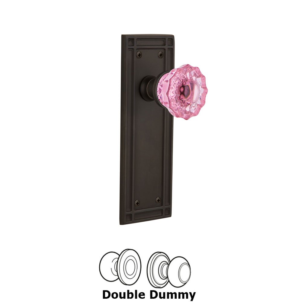Nostalgic Warehouse - Double Dummy - Mission Plate Crystal Pink Glass Door Knob in Oil-Rubbed Bronze