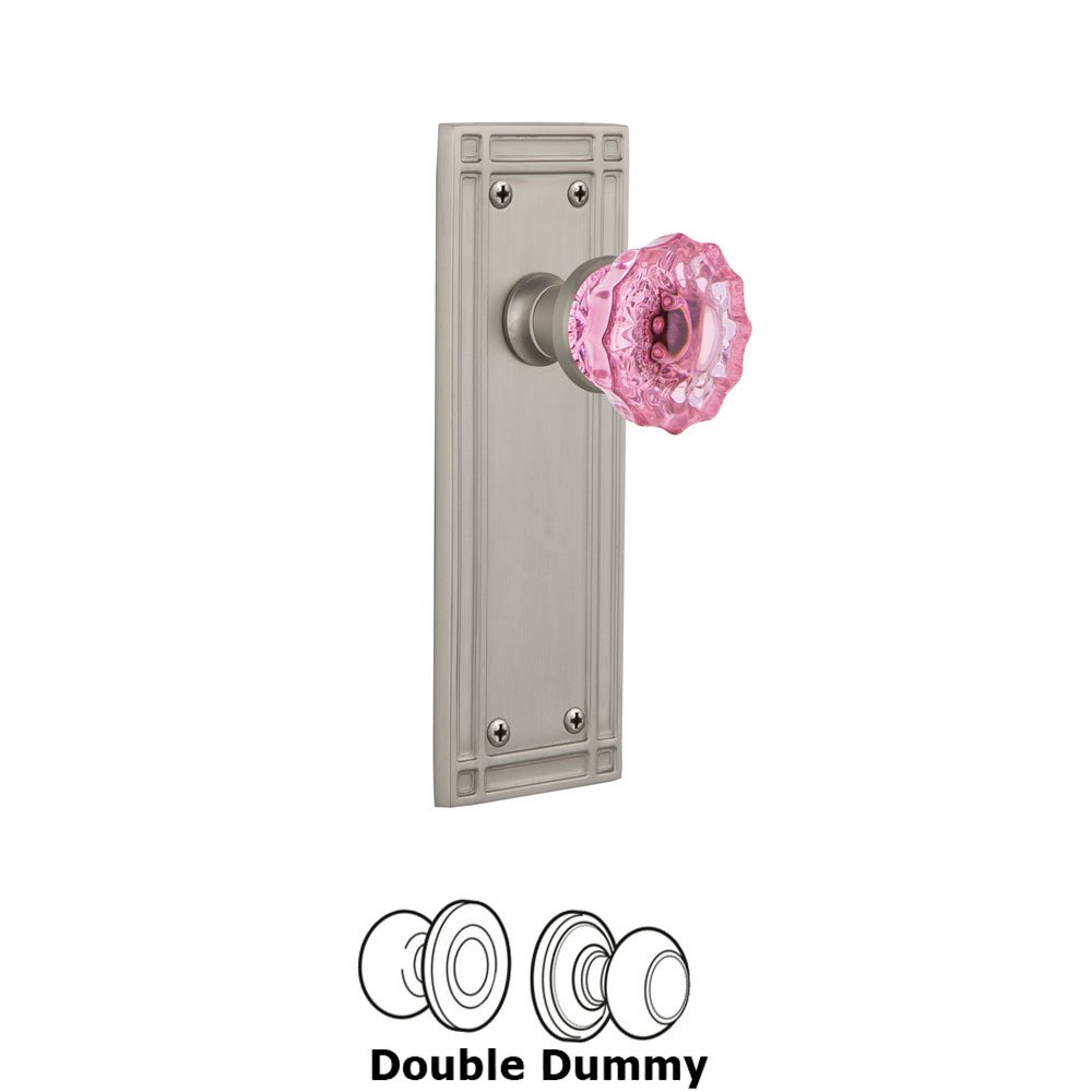 Nostalgic Warehouse - Double Dummy - Mission Plate Crystal Pink Glass Door Knob in Satin Nickel