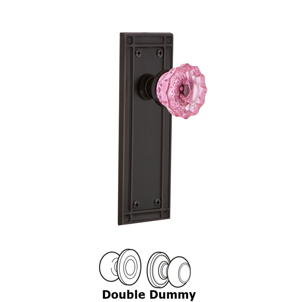 Nostalgic Warehouse - Double Dummy - Mission Plate Crystal Pink Glass Door Knob in Timeless Bronze