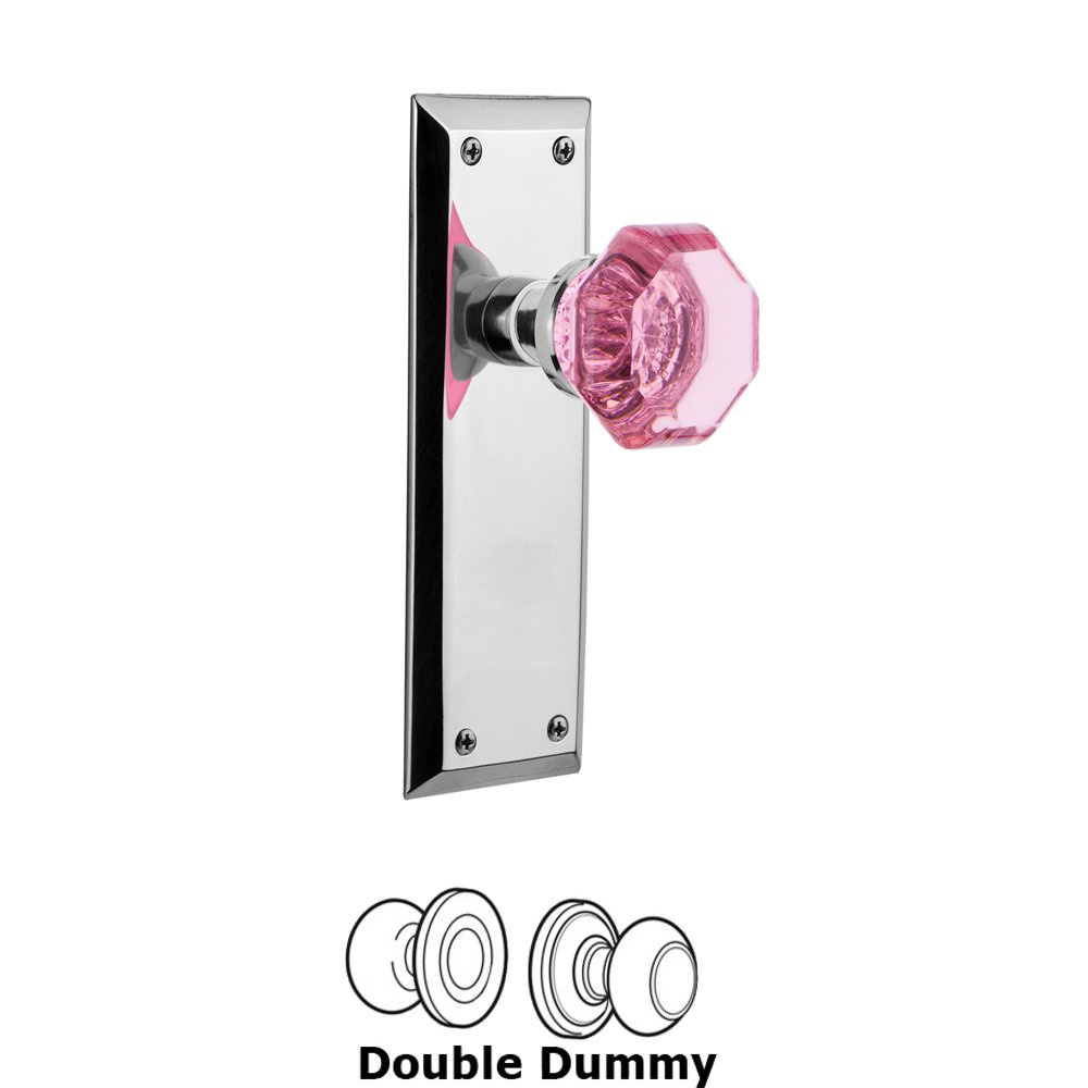 Nostalgic Warehouse - Double Dummy - New York Plate Waldorf Pink Door Knob in Bright Chrome