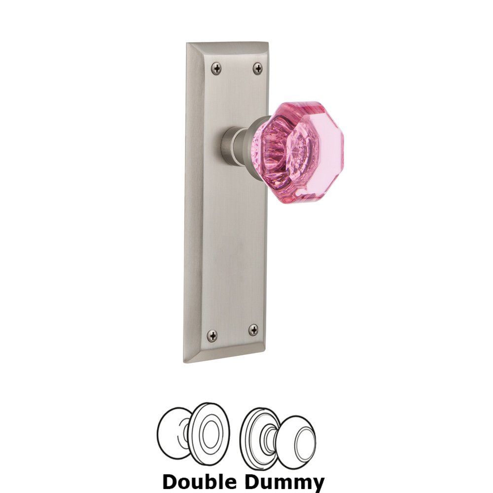 Nostalgic Warehouse - Double Dummy - New York Plate Waldorf Pink Door Knob in Satin Nickel