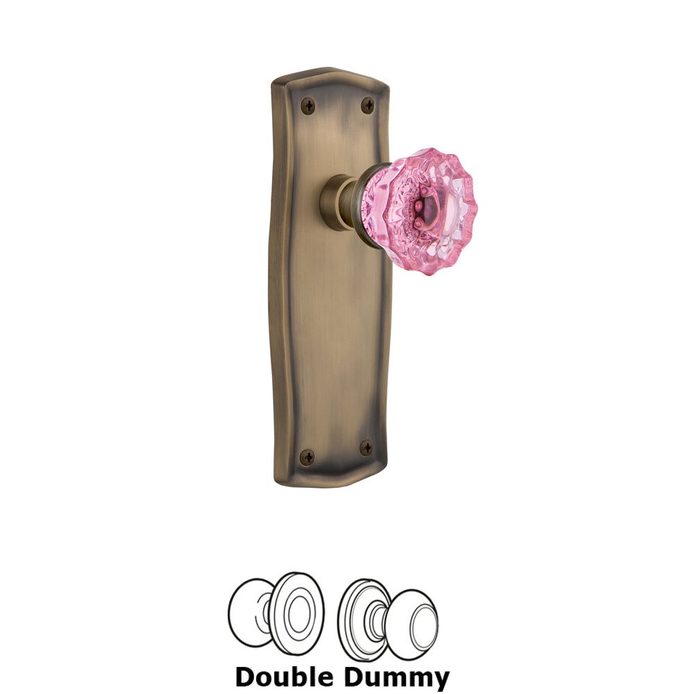 Nostalgic Warehouse - Double Dummy - Prairie Plate Crystal Pink Glass Door Knob in Antique Brass