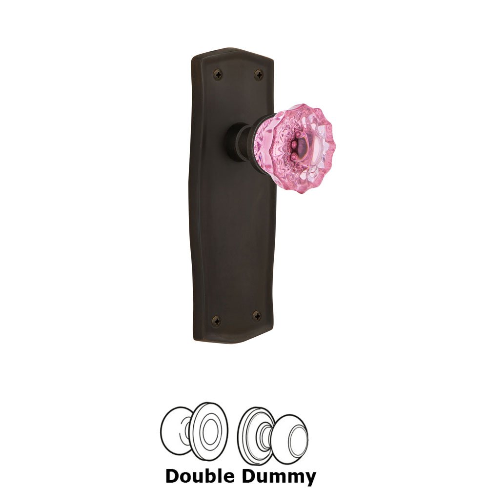 Nostalgic Warehouse - Double Dummy - Prairie Plate Crystal Pink Glass Door Knob in Oil-Rubbed Bronze