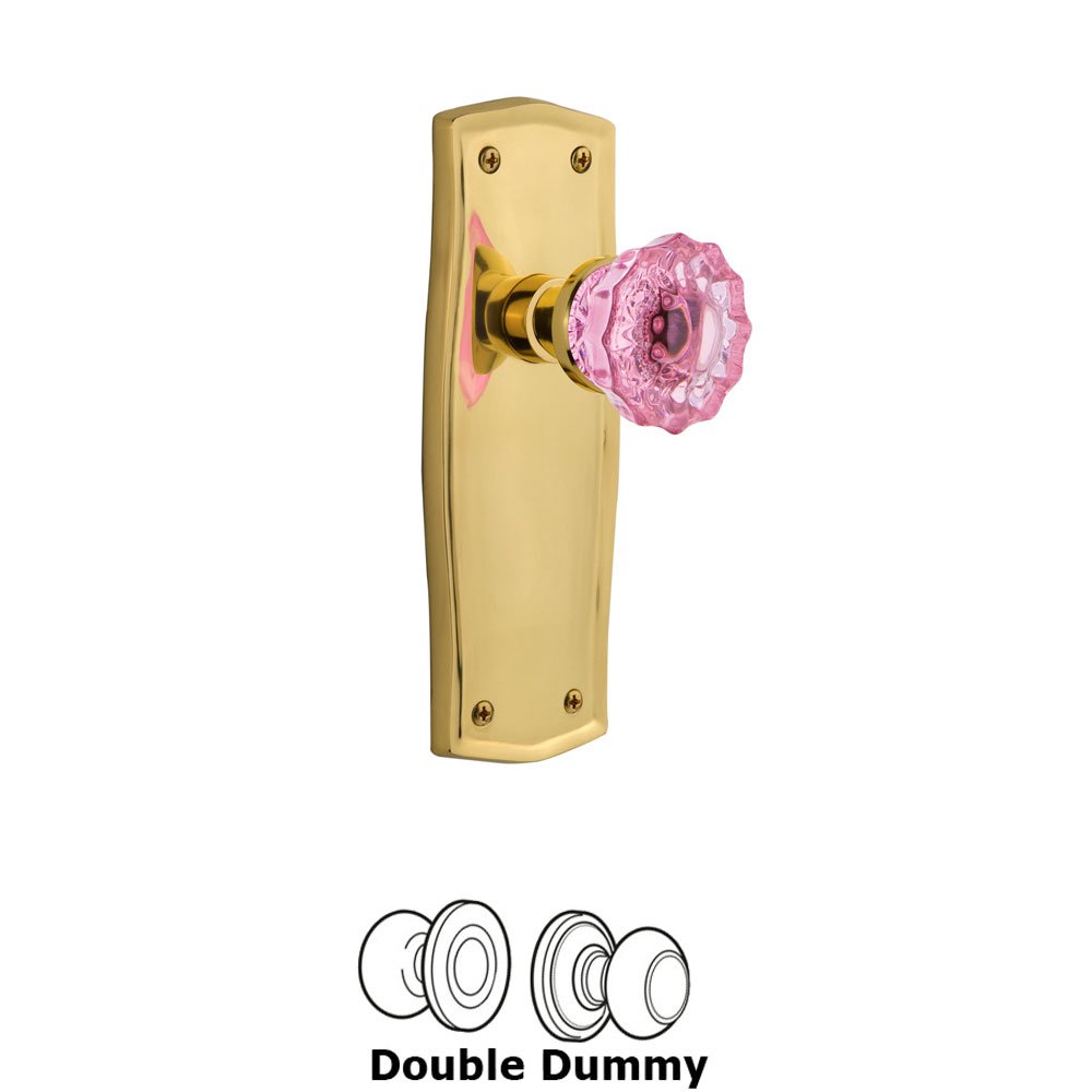 Nostalgic Warehouse - Double Dummy - Prairie Plate Crystal Pink Glass Door Knob in Polished Brass