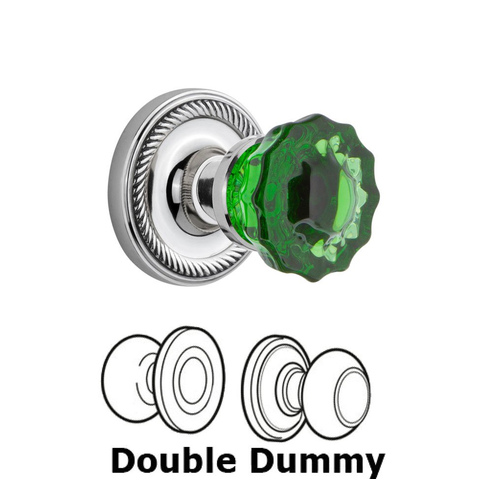 Nostalgic Warehouse - Double Dummy - Rope Rose Crystal Emerald Glass Door Knob in Bright Chrome