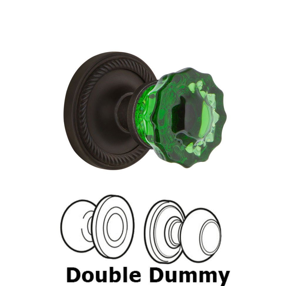 Nostalgic Warehouse - Double Dummy - Rope Rose Crystal Emerald Glass Door Knob in Oil-Rubbed Bronze