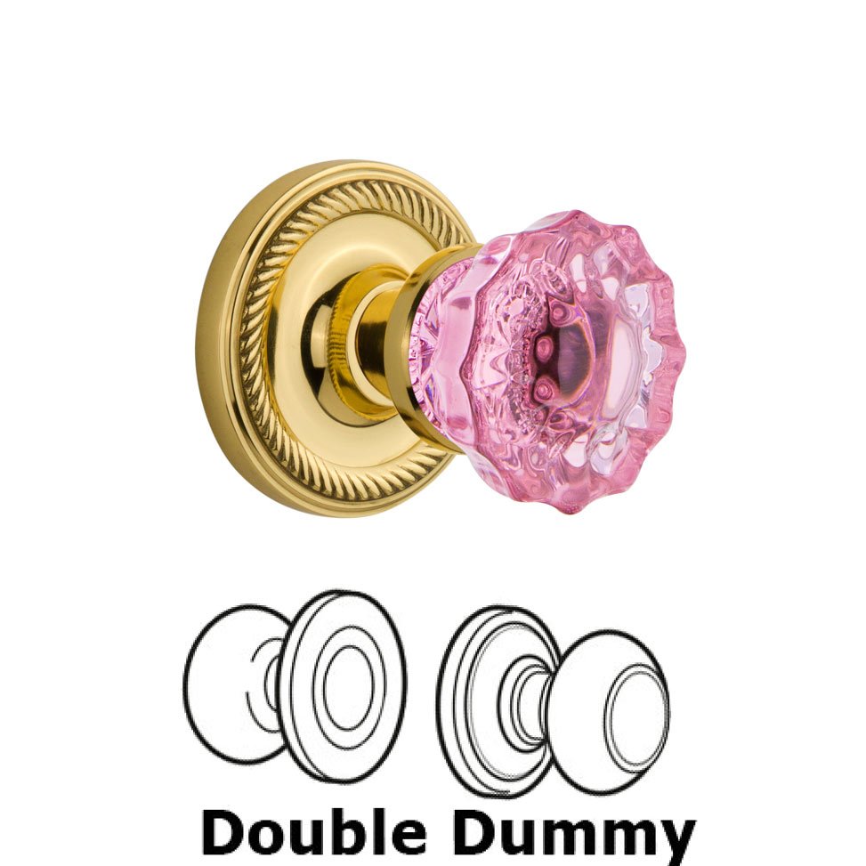 Nostalgic Warehouse - Double Dummy - Rope Rose Crystal Pink Glass Door Knob in Polished Brass