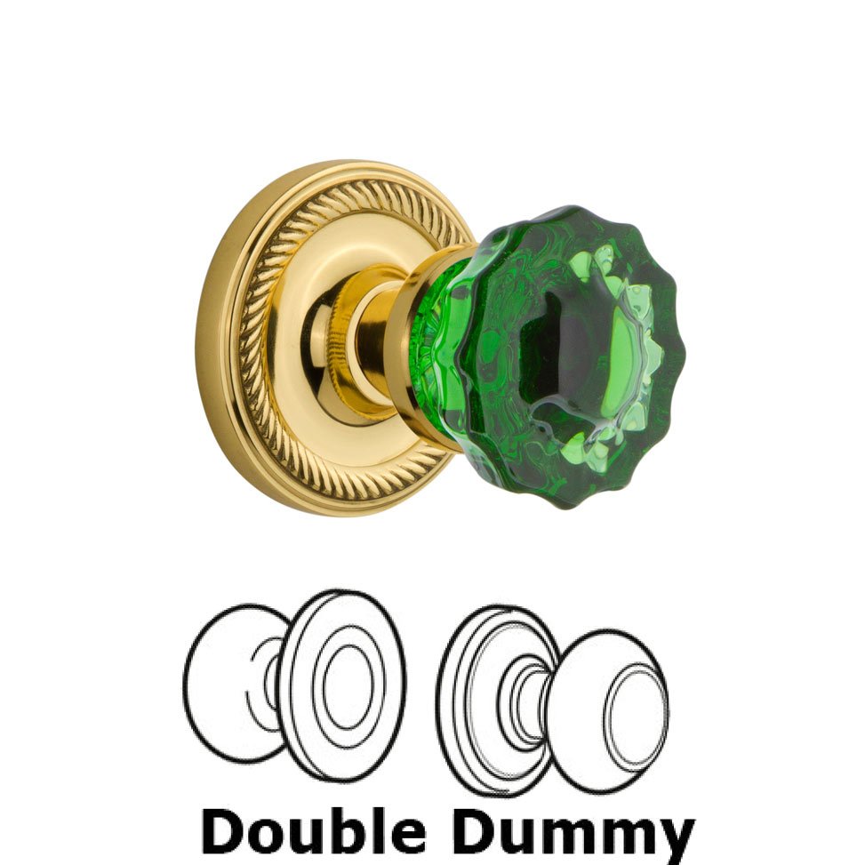 Nostalgic Warehouse - Double Dummy - Rope Rose Crystal Emerald Glass Door Knob in Polished Brass
