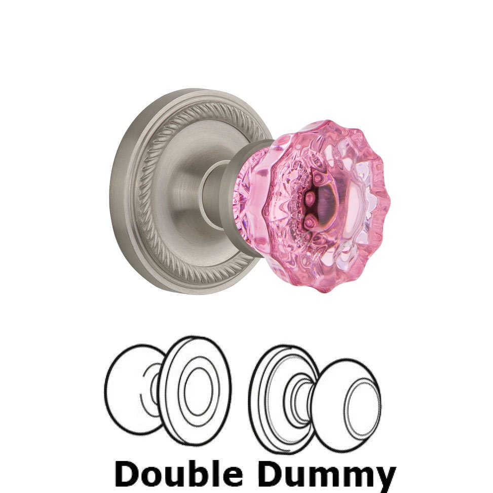 Nostalgic Warehouse - Double Dummy - Rope Rose Crystal Pink Glass Door Knob in Satin Nickel