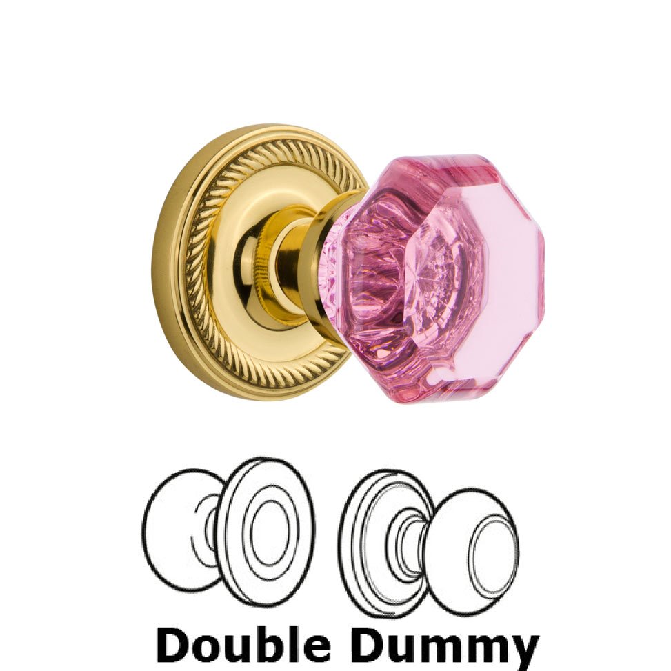 Nostalgic Warehouse - Double Dummy - Rope Rose Waldorf Pink Door Knob in Polished Brass