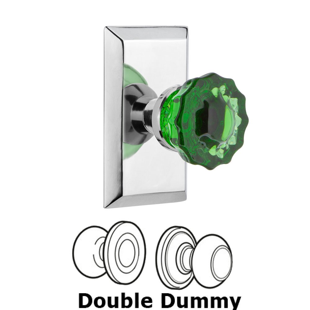 Nostalgic Warehouse - Double Dummy - Studio Plate Crystal Emerald Glass Door Knob in Bright Chrome