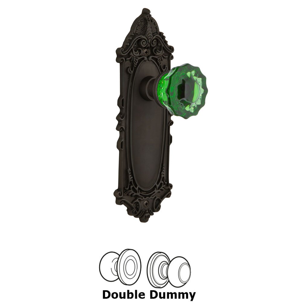 Nostalgic Warehouse - Double Dummy - Victorian Plate Crystal Emerald Glass Door Knob in Oil-Rubbed Bronze