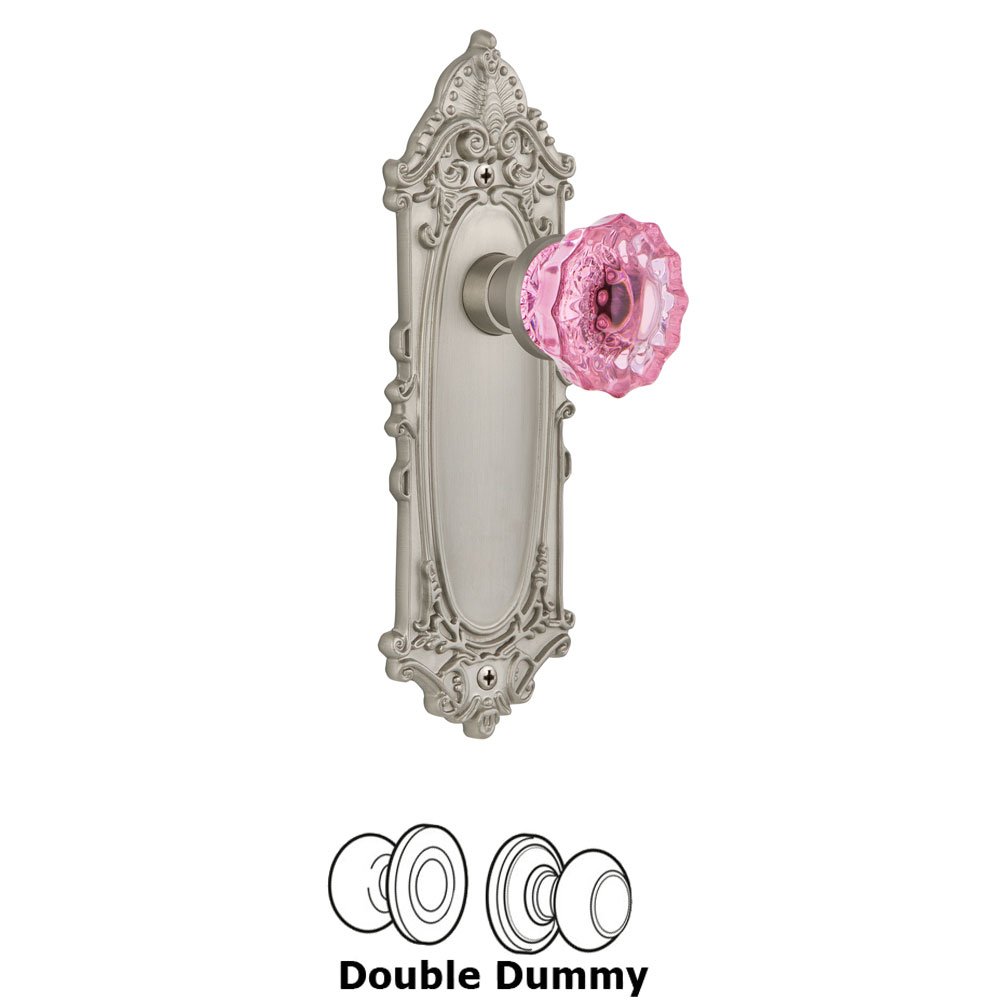 Nostalgic Warehouse - Double Dummy - Victorian Plate Crystal Pink Glass Door Knob in Satin Nickel