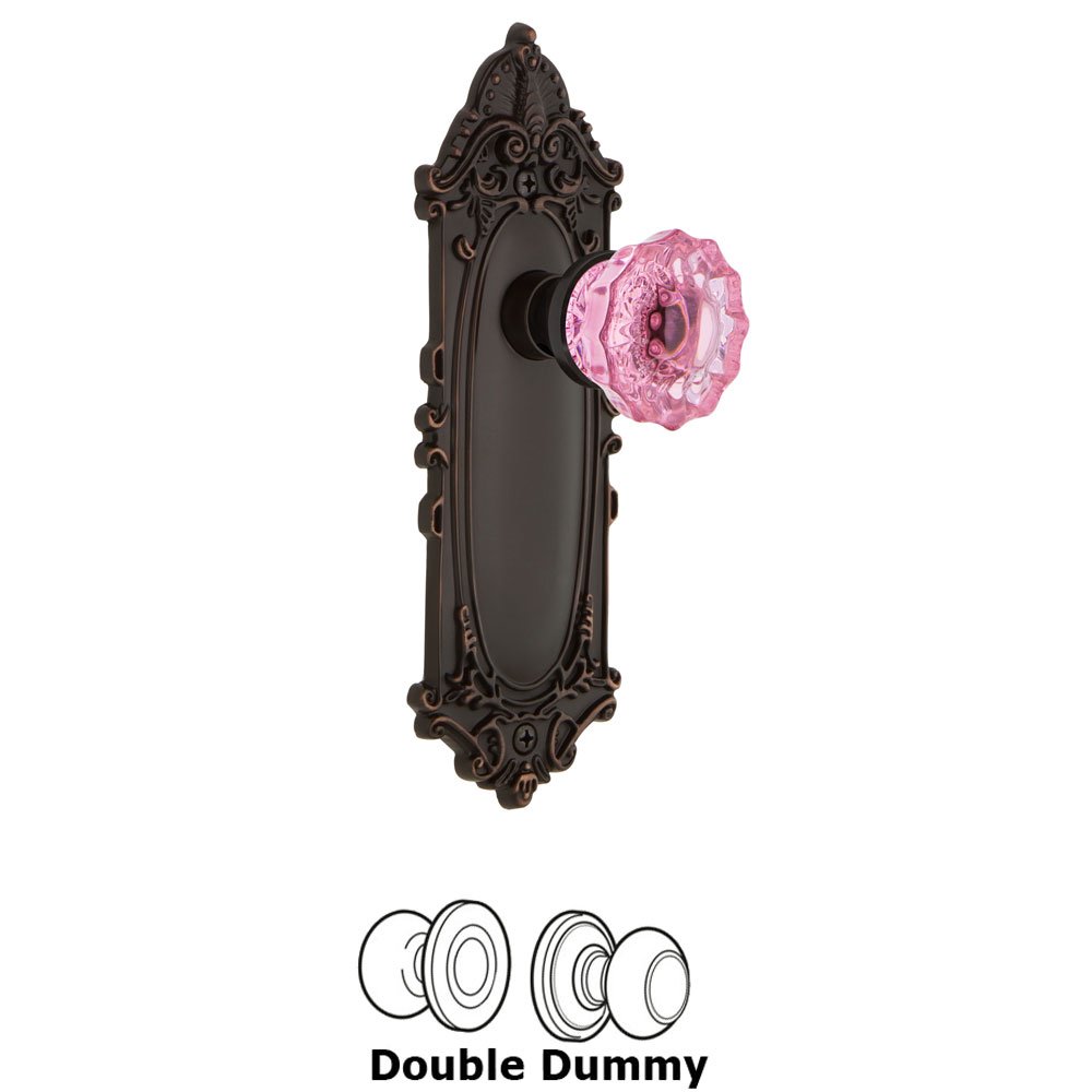Nostalgic Warehouse - Double Dummy - Victorian Plate Crystal Pink Glass Door Knob in Timeless Bronze