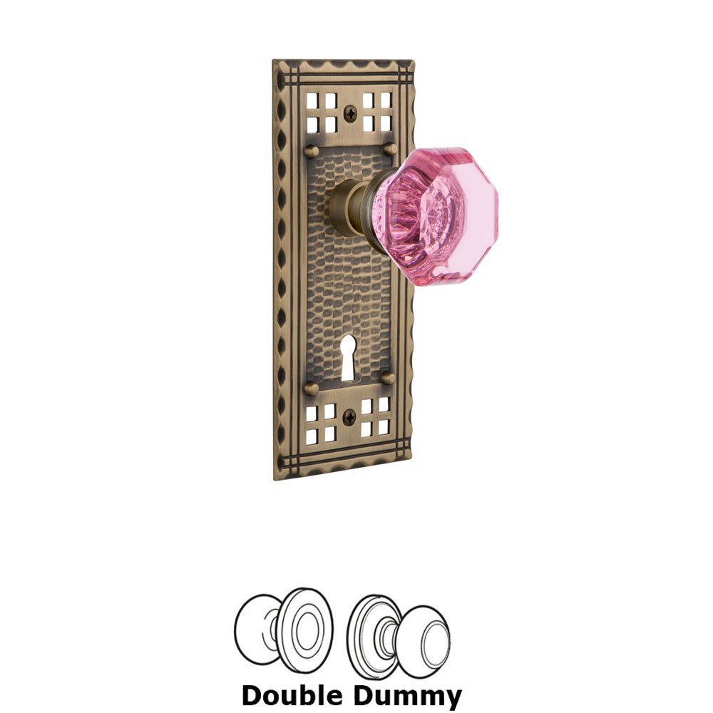 Nostalgic Warehouse - Double Dummy - Craftsman Plate with Keyhole Waldorf Pink Door Knob in Antique Brass