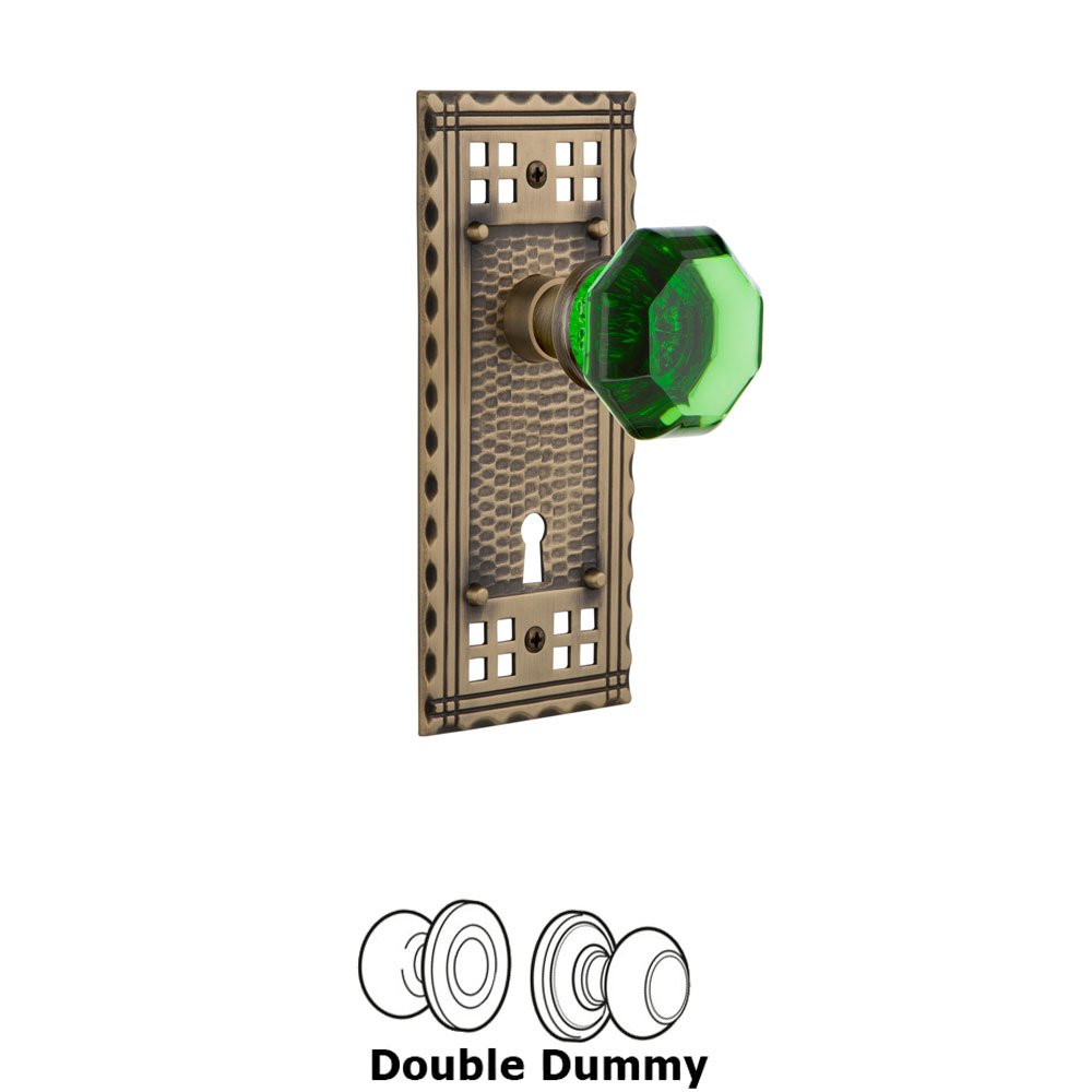 Nostalgic Warehouse - Double Dummy - Craftsman Plate with Keyhole Waldorf Emerald Door Knob in Antique Brass