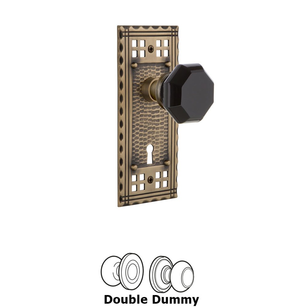Nostalgic Warehouse - Double Dummy - Craftsman Plate with Keyhole Waldorf Black Door Knob in Antique Brass
