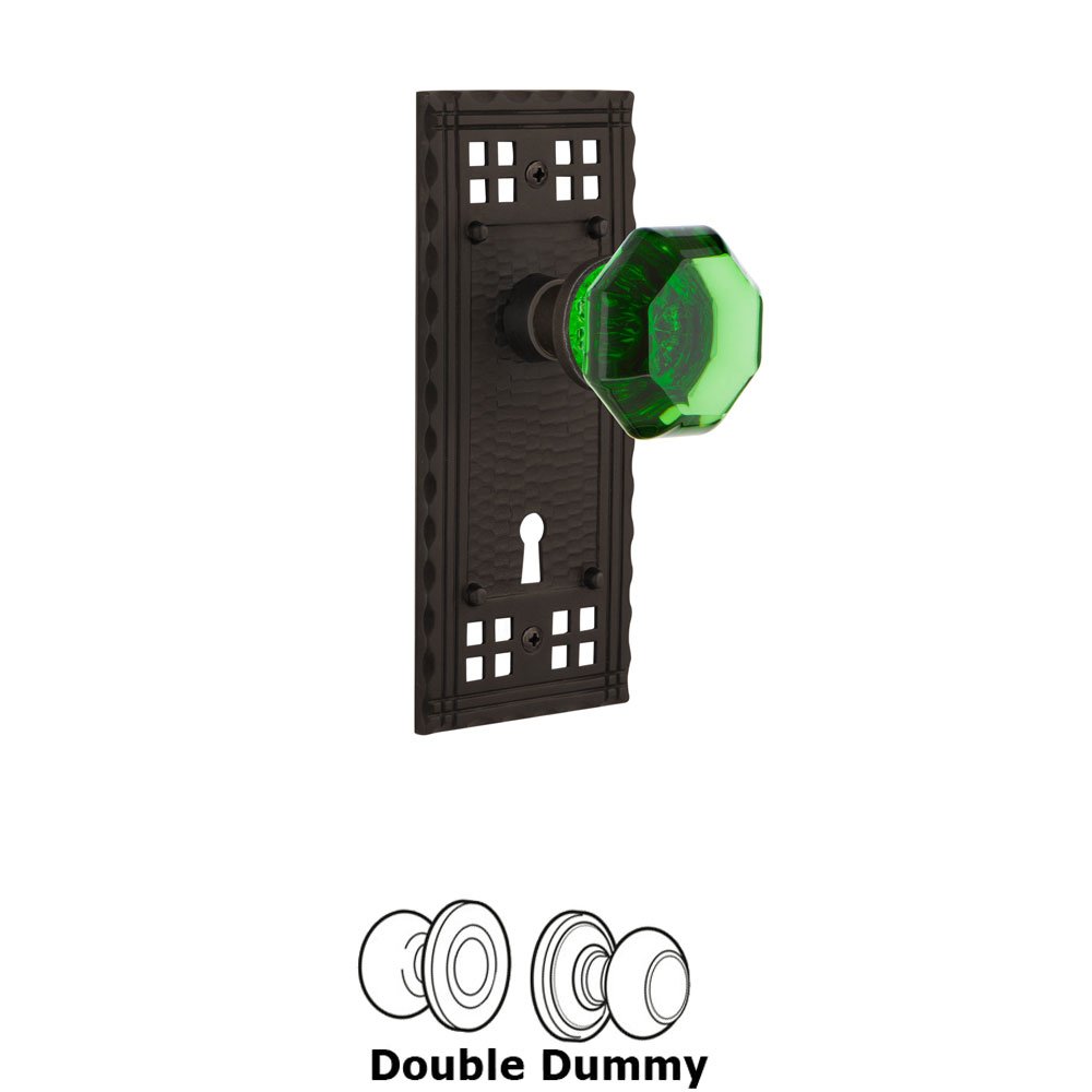 Nostalgic Warehouse - Double Dummy - Craftsman Plate with Keyhole Waldorf Emerald Door Knob in Oil-Rubbed Bronze