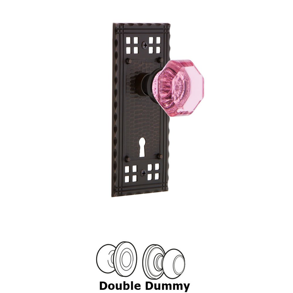 Nostalgic Warehouse - Double Dummy - Craftsman Plate with Keyhole Waldorf Pink Door Knob in Timeless Bronze