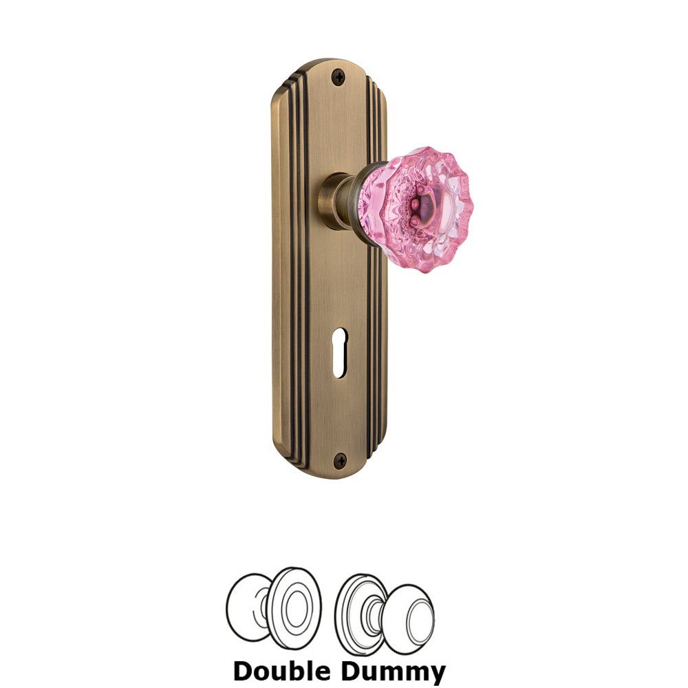 Nostalgic Warehouse - Double Dummy - Deco Plate with Keyhole Crystal Pink Glass Door Knob in Antique Brass