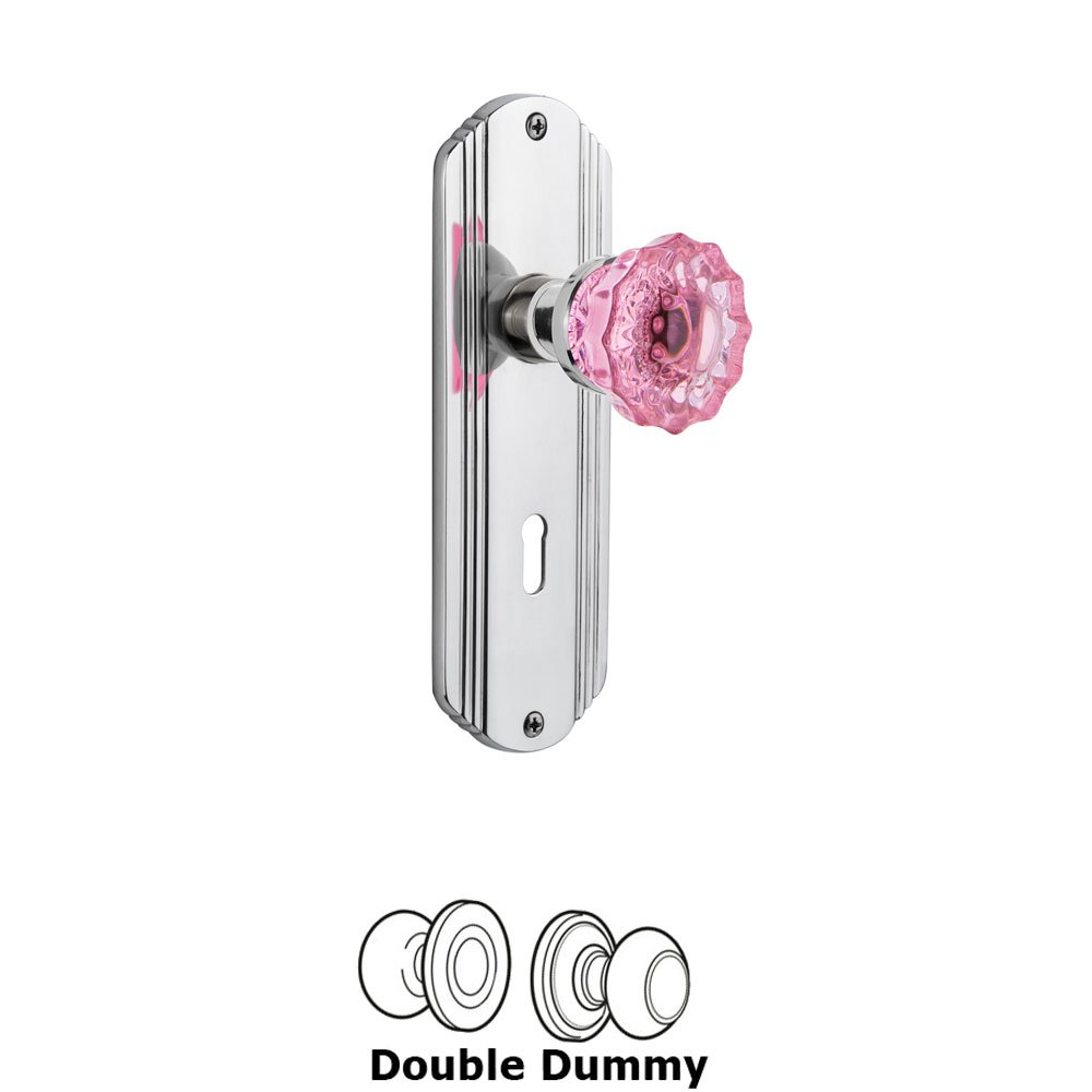 Nostalgic Warehouse - Double Dummy - Deco Plate with Keyhole Crystal Pink Glass Door Knob in Bright Chrome